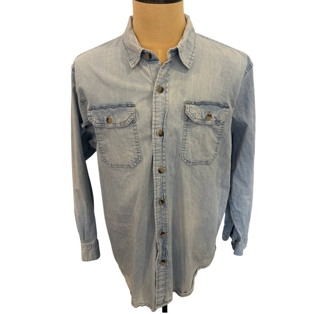 WRANGLER Light wash Denim Jean Button Down Western Shirt Men XL